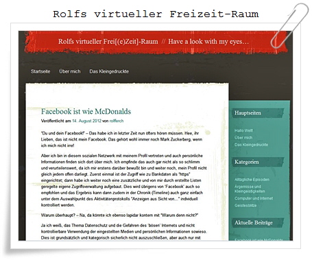 Rolfs BLOG - Virtueller Freizeitraum
